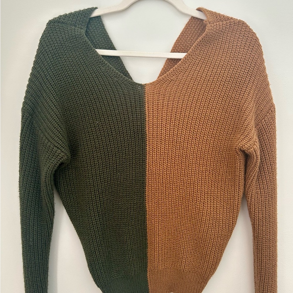 Two-Tone Green and Brown Sweater